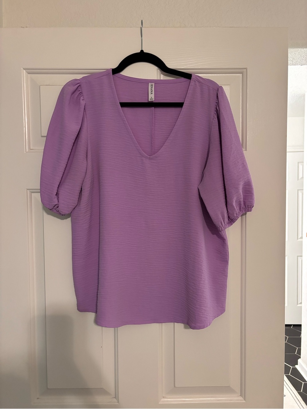 Zenana Outfitters Lavender V-Neck Puff Sleeve Blouse